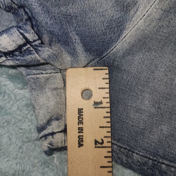 MISS ME CHAMBRAY & LACE KEEPSAKE ROMPER DENIM JUMPSUIT Small Pockets - Picture 12 of 14